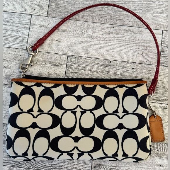 Coach Black and Cream Wristlet with Red Leather Accents - Picture 3 of 9